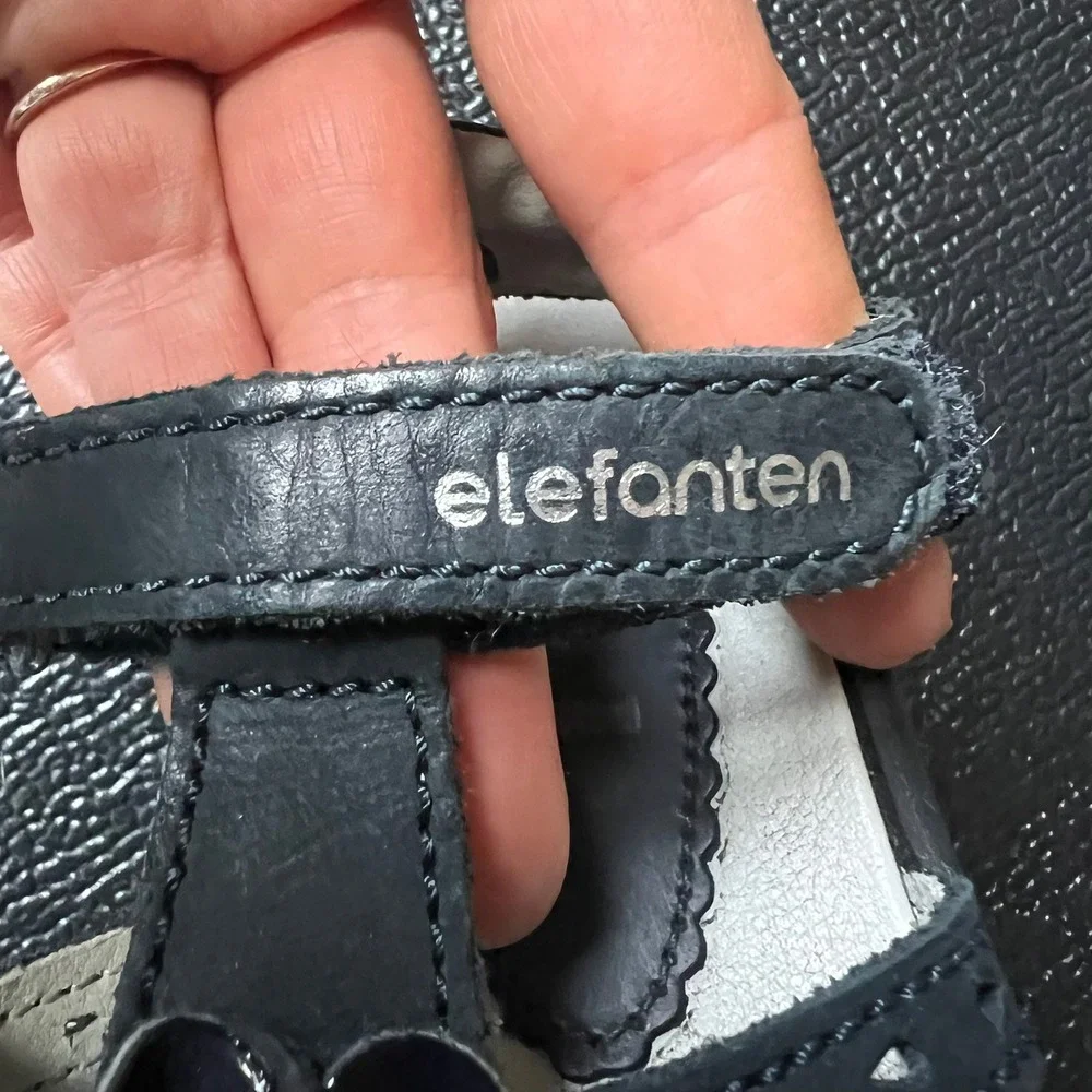 Elefanten Kids Leather Flower Strappy Sandals EU 27 Hook Loop Strap Breathable